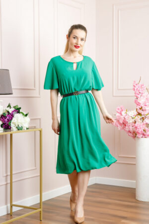 Rochie verde smarald clos cu curea in talie