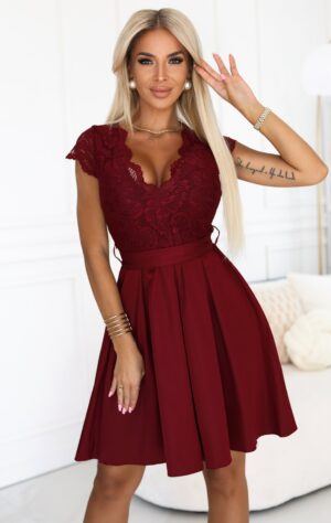 Rochie de ocazie scurta cu dantela burgundy Vivian