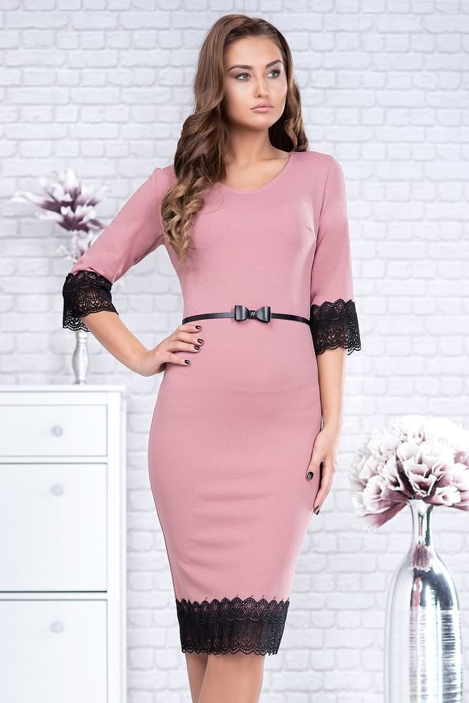 Rochie marime mare midi roz pal Tatiana