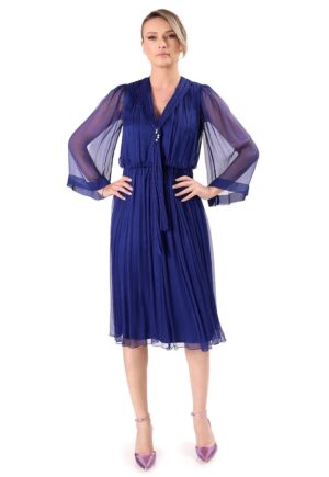 Rochie de seara din voal de matase naturala - Bleumarin