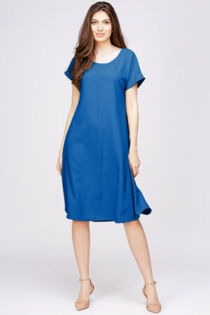 Rochie  A line  din in mercerizat si vascoza albastra