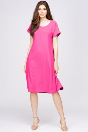 Rochie  A line  din in mercerizat si vascoza fucsia