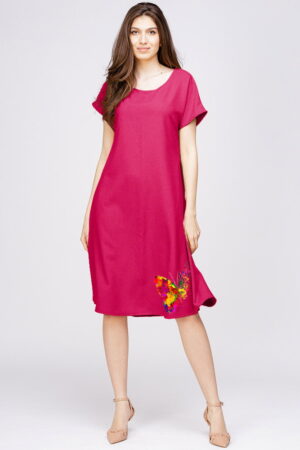 Rochie  A line  din in mercerizat si vascoza magenta