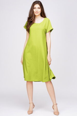 Rochie  A line  din in mercerizat si vascoza verde lime