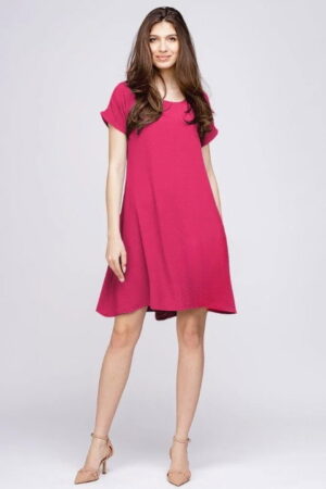 Rochie  A line  magenta din in mercerizat si vascoza usor creponat
