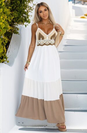 Rochie boho lunga ecru cu bust crosetat fluida Saldana