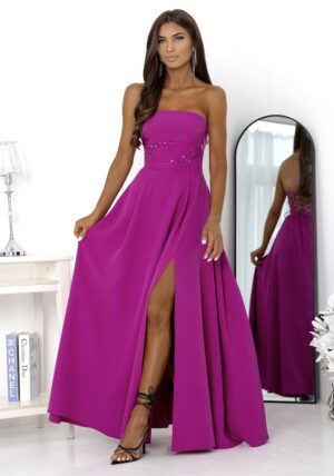 Rochie eleganta lunga roz magenta cu bust tip corset si umeri goi RossanaW