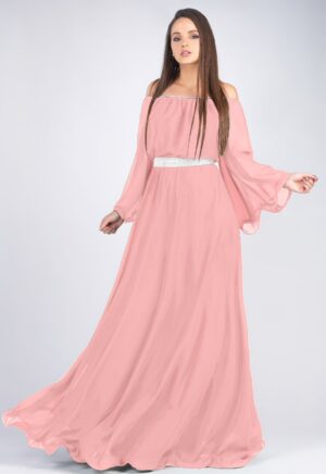 Rochie de ocazie lunga din voal roz pal vaporoasa Cinderella