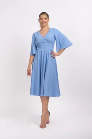 Rochie eleganta bleu cu croi in clos