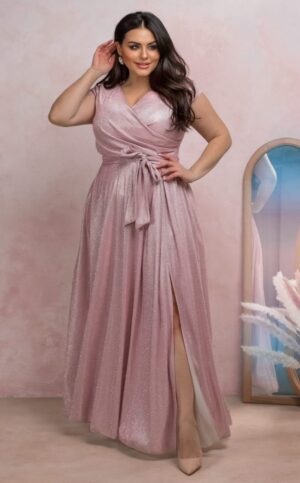 Rochie lunga roz prafuit din bumbac cu glitter AmandaW