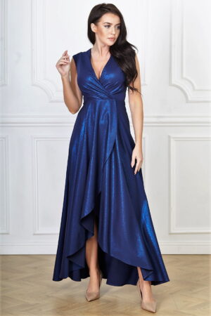 Rochie lunga bleumarin navy din brocard Gracia
