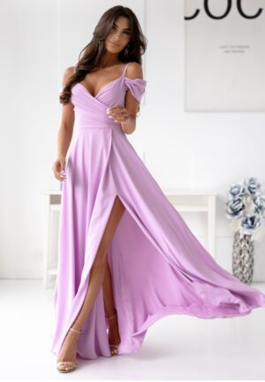 Rochie eleganta lunga lila cu umerii goi vaporoasa ValentinaW