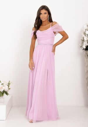 Rochie eleganta lunga tulle lila cu umerii goi vaporoasa KiaraW