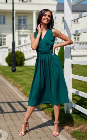 Rochie eleganta midi verde din voal vaporoasa Margie