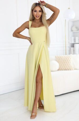 Rochie galbena eleganta lunga din brocart evazata AureliaN