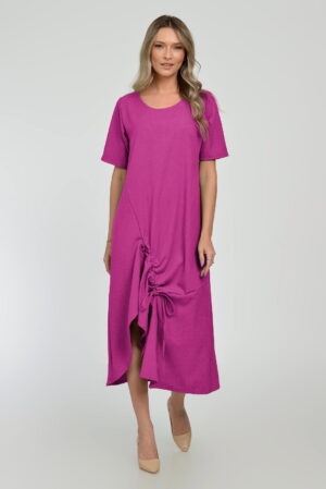 Rochie lunga A-line din in mercerizat cu siret la poale