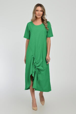 Rochie lunga A-line din in mercerizat cu siret la poale