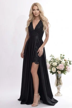 Rochie de seara din tafta cu broderie in partea superioara