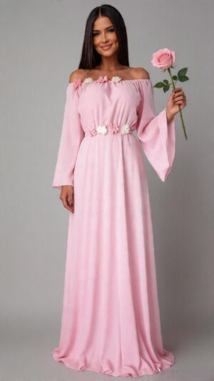 Rochie lunga din voal roz AngelD