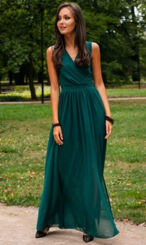 Rochie lunga verde din voal vaporoasa Yurianne