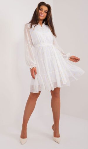 Rochie midi alba cu floricele galbene