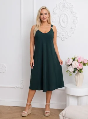 Rochie Midi cu Detaliu Auriu - Eleganță și Confort