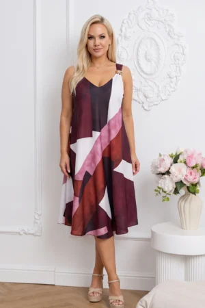 Rochie Midi cu Imprimeu Geometric - Look Feminin