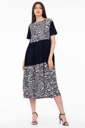 Rochie neagra cu platca si doua volane