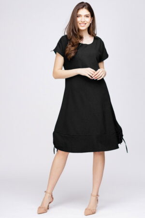 Rochie uni  A line  din in mercerizat si vascoza neagra usor creponata