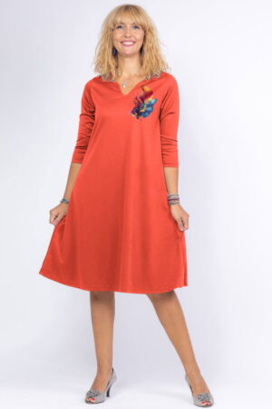 Rochie portocaliu pastel  A line  midi