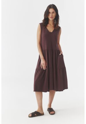 Rochie midi din amestec de modal - Maro inchis