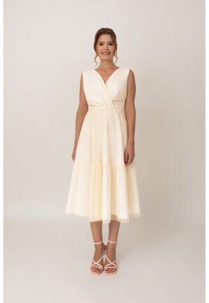 Rochie midi petrecuta - Crem