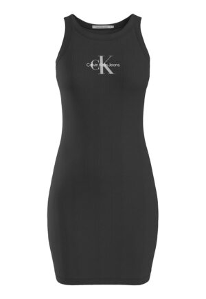 Rochie cu striatii in partea de sus si imprimeu logo - Negru