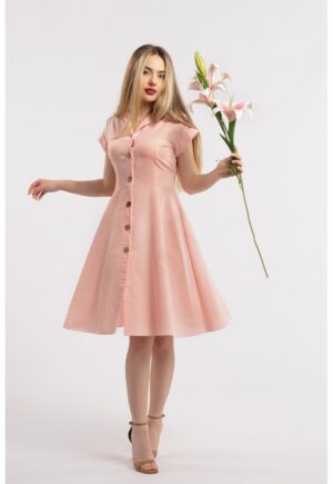Rochie-camasa evazata din in - Roz pal