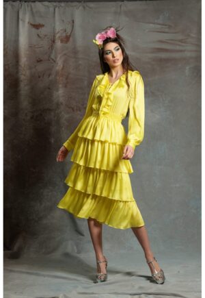 Rochie midi stratificata Soleil - Galben