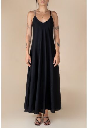 Rochie lunga A line din in - Negru