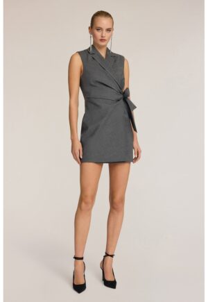 Rochie din amestec de lana cu croiala petrecuta - Gri inchis
