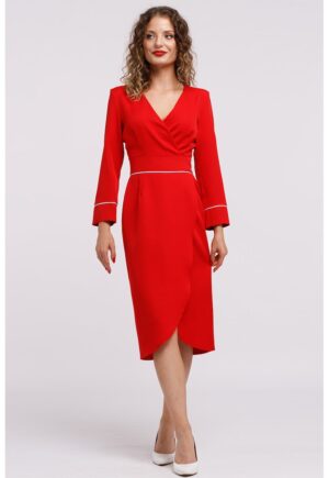 Rochie midi petrecuta cu decolteu in V - Rosu