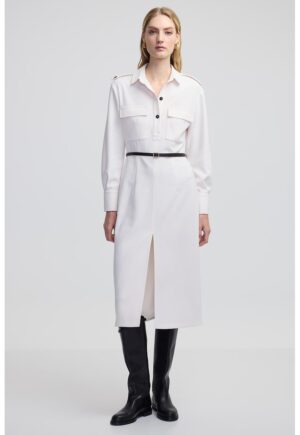 Rochie midi cu slit frontal - Alb murdar