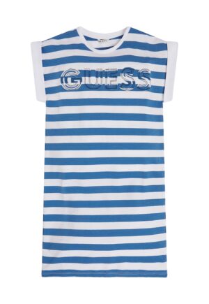 Rochie cu dungi si logo brodat - Alb/Albastru