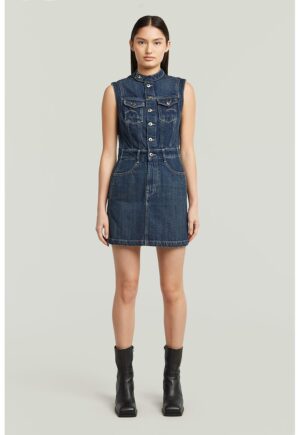 Rochie fara maneci din denim - Albastru inchis