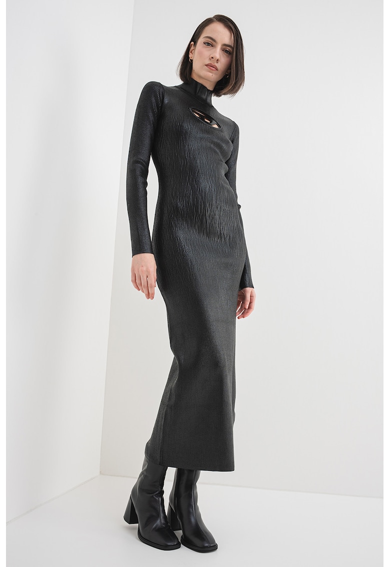 Rochie cu model monograma - decupaj si guler mediu M-Zary-B - Negru