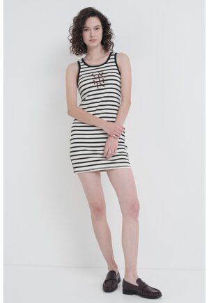 Rochie mini cambrata cu logo - Alb/Negru