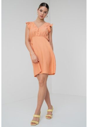 Rochie scurta din amestec de in - Portocaliu stins