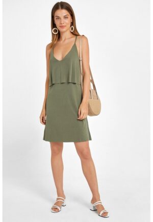 Rochie uni din amestec de modal - Verde sparanghel