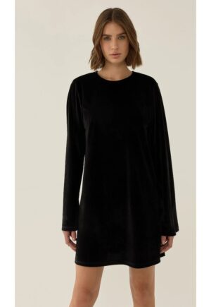 Rochie mini - catifea cu spate deschis si funda - negru