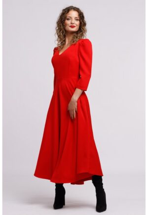 Rochie cu croiala in A si maneci bufante - Rosu