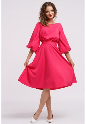 Rochie midi evazata cu cordon - Fucsia