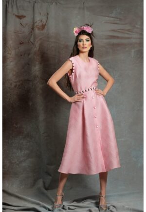 Rochie texturata evazata Rivi - Roz