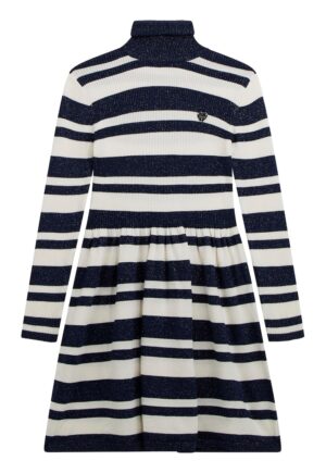 Rochie tricotata cu dungi - Alb murdar/Bleumarin